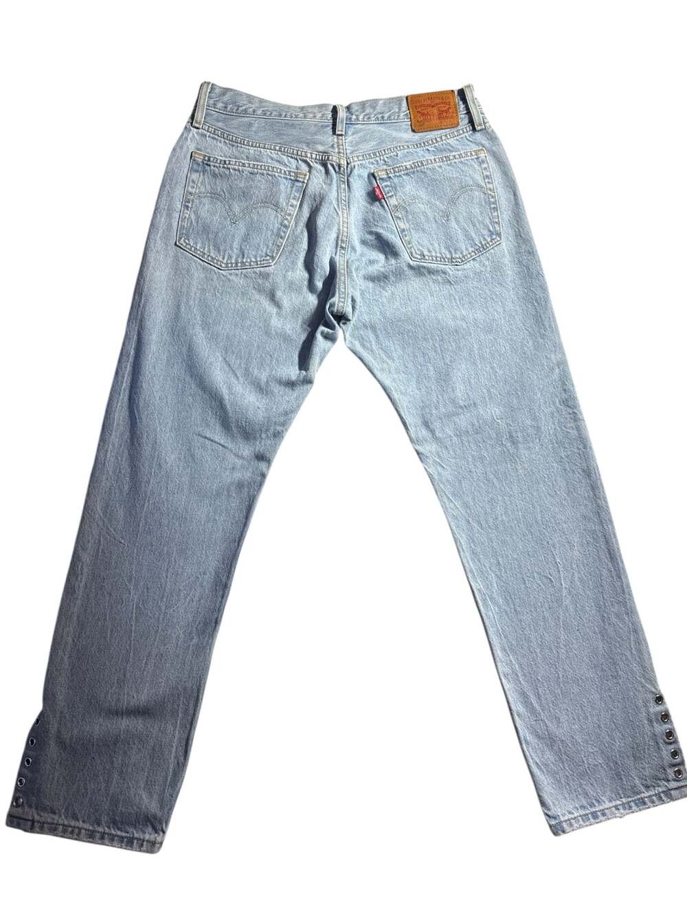 Levi's 501 Original Fit Light Wash Jeans with Eyelet Hem Detail - Picture 8 of 11